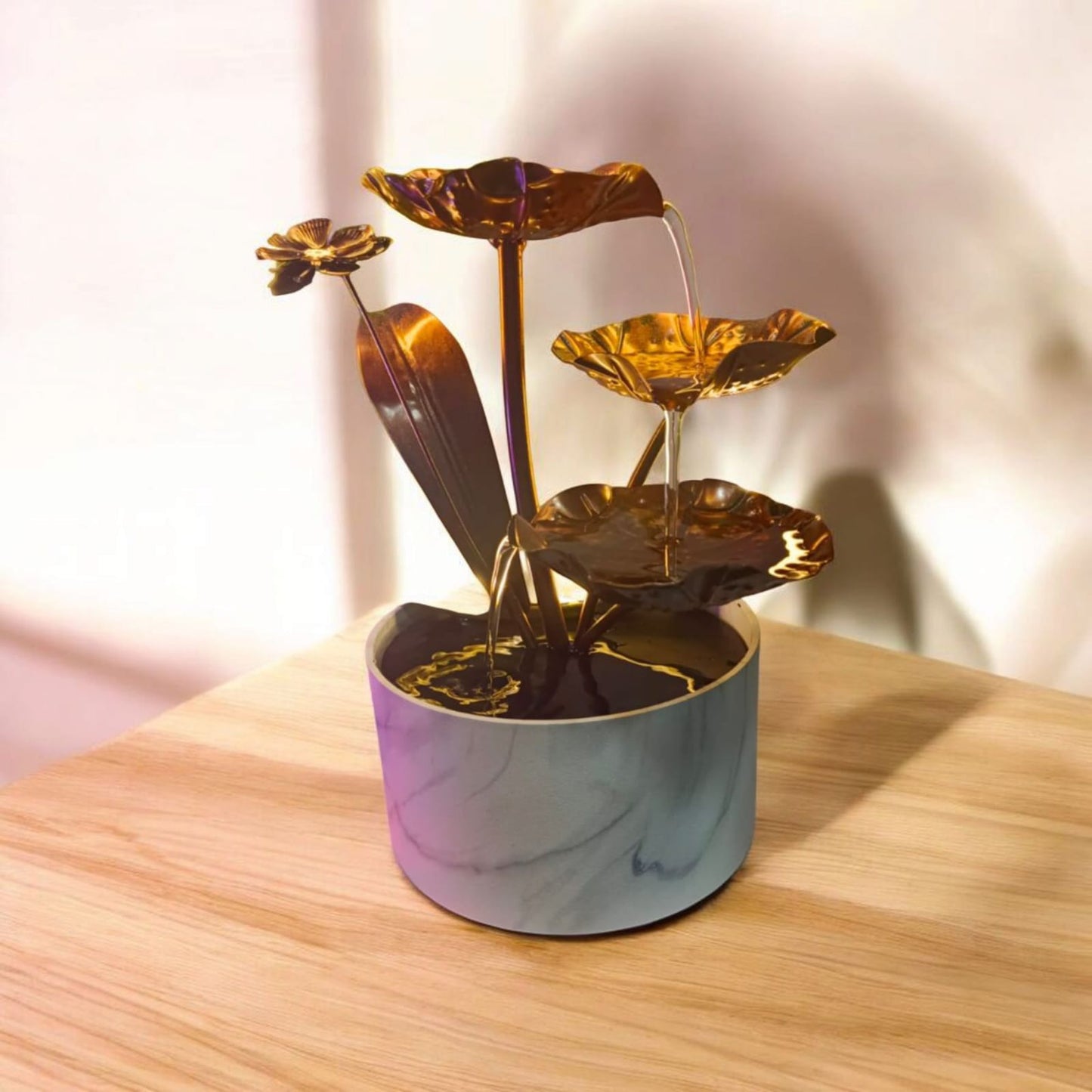 Golden Lotus Tabletop Fountain – Tranquil Home Decor Accent