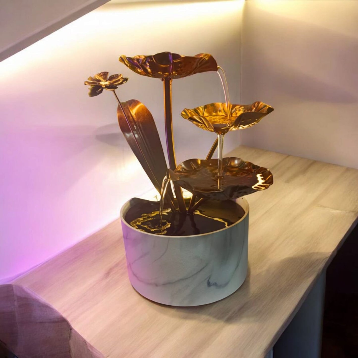 Golden Lotus Tabletop Fountain – Tranquil Home Decor Accent