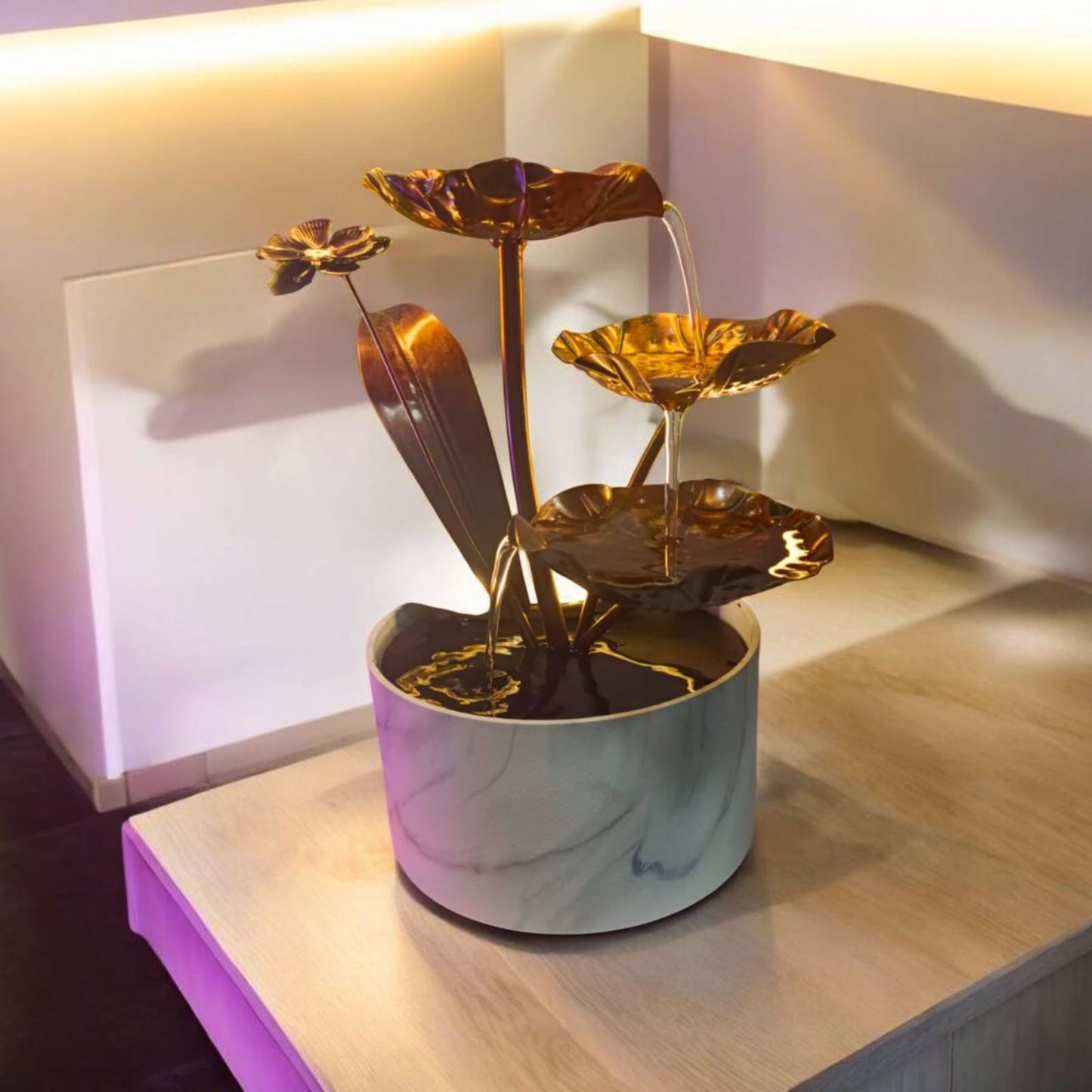 Golden Lotus Tabletop Fountain – Tranquil Home Decor Accent